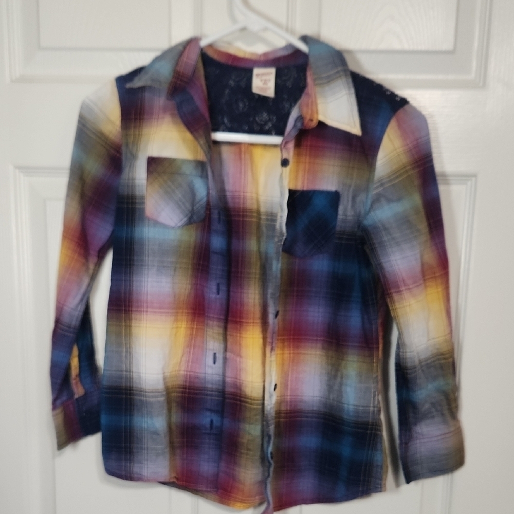 Arizona Jean Company Vibrant Blue and Purple Plaid Button Down